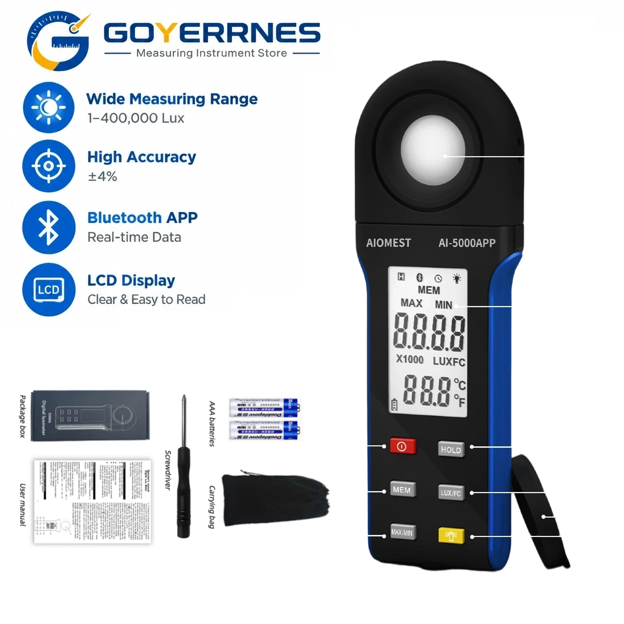 Photography Lighting Indoor - Digital Lux Meter 1-400000Lux Bluetooth Illuminance